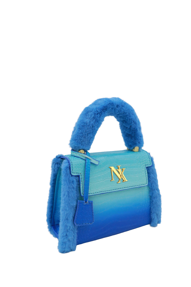 新品　モンクレール トート　AMELIE　BAG アメリ　リアルファーバッグ The Amelia mink mini bag: artic blue – Noir-x