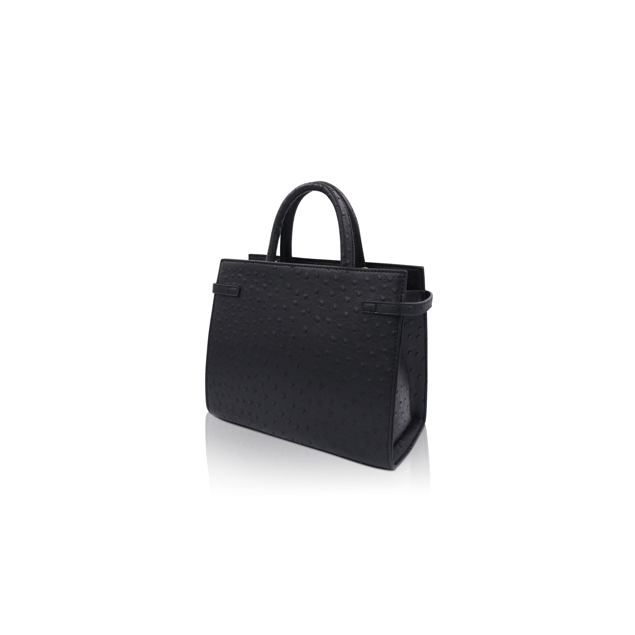 Black Ostrich Bag Leather Medium Bag Hand Bag Handmade 